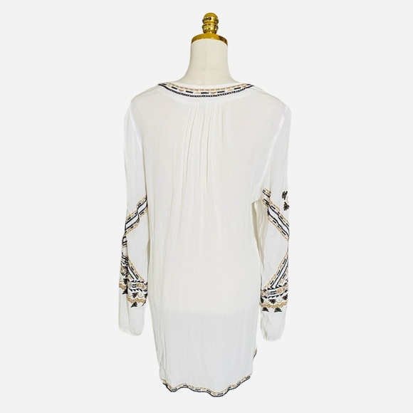 SOFT SURROUNDINGS | Bohemian Balloon Sleeve White Embroidered Tunic Blouse Sz L - Picture 4 of 8